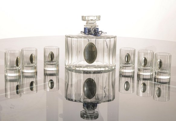 Liqueur Set with Crystal Bottle and Glasses in Silver Plating by Pierre Cardin, France, 1990s-RAQ-1048264