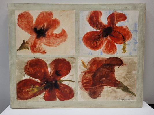 Lis Petersen, Poppies, Collage & Watercolor on Canvas, 2008-NUC-1719930