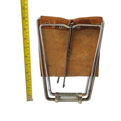 Little Industrial Brown Leather & Metal Folding Portable Stool-LYQ-1171808