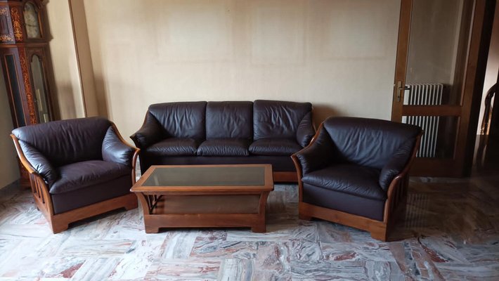 Living Room Set in Leather, 1970s, Set of 4-ULU-1804296