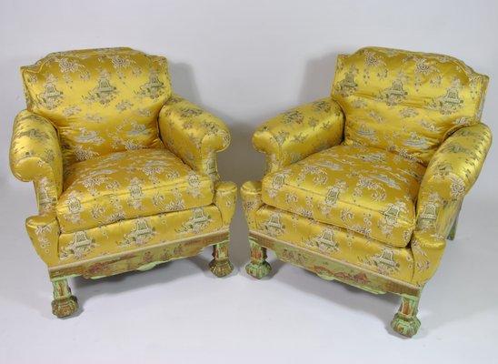 Living Room Set with Chinoiserie Decoration in Original Silk Fabric, France, 1890s, Set of 3-WFB-941181