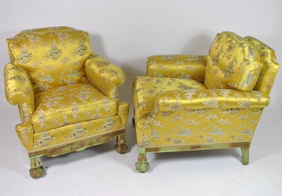 Living Room Set with Chinoiserie Decoration in Original Silk Fabric, France, 1890s, Set of 3-WFB-941181