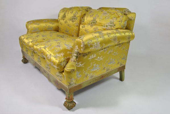 Living Room Set with Chinoiserie Decoration in Original Silk Fabric, France, 1890s, Set of 3-WFB-941181