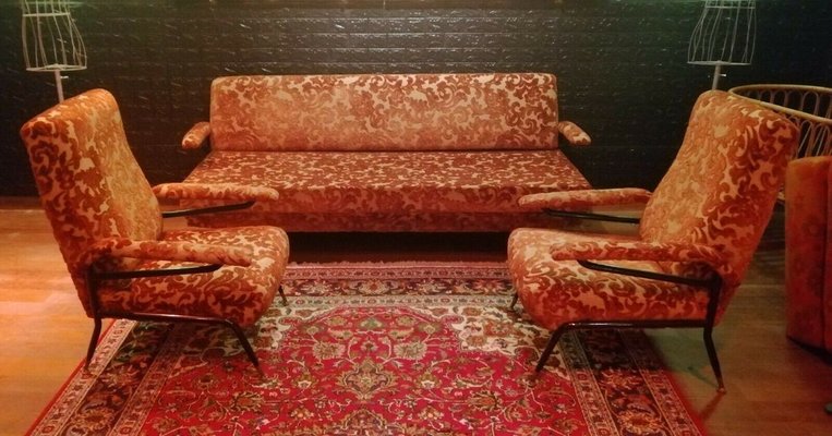 Living Room Set with Sofa & Chairs, 1960s, Set of 3-FIP-835870