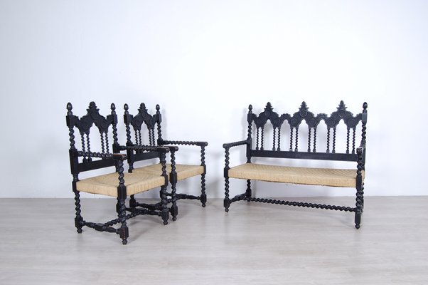 Living Room Set with Turned Legs, Italy, Late 1800s, Set of 8-XSG-1029478