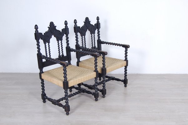 Living Room Set with Turned Legs, Italy, Late 1800s, Set of 8-XSG-1029478