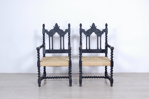 Living Room Set with Turned Legs, Italy, Late 1800s, Set of 8-XSG-1029478