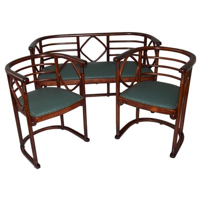 Living Room Sofa & Armchairs attributed to Josef Hoffmann, 1900s, Set of 3-TZ-1373790