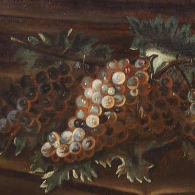 Lombard School, Still Life with Grapes, Flowers and Mushrooms, Late 1600s, Oil on Canvas, Framed-VMM-1283526