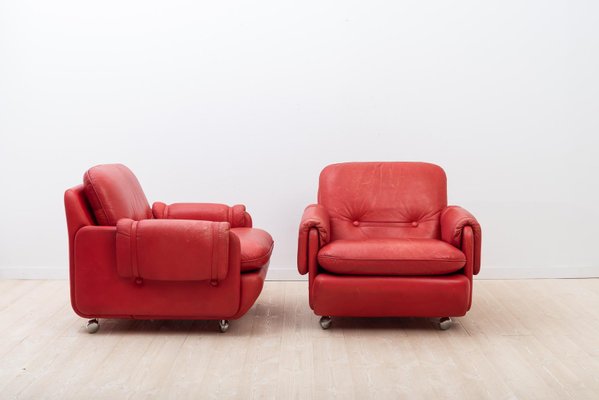 Lombardia Red Leather Armchairs by Risto Holme for IKEA, Set of 2-MJF-931326