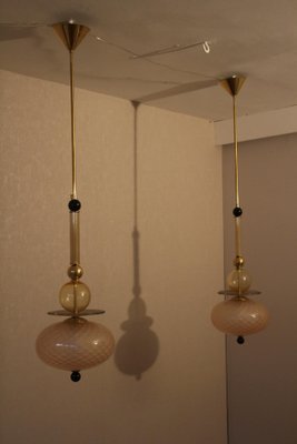 Long Chandeliers in Pink,Yellow & Black Murano Glass, 1990s, Set of 2-YF-754217