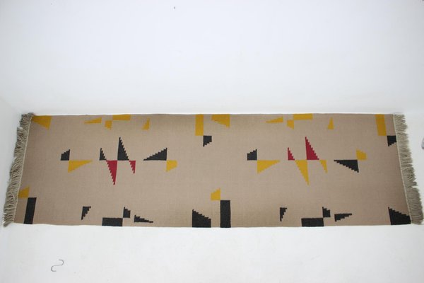 Long Geometric Abstract Wool Kilim Carpet, 1950s-TZ-1257669