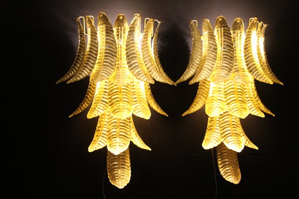 Long Golden Murano Glass Sconces in Palm Tree Shape from Barovier & Toso, Set of 2-YF-929064