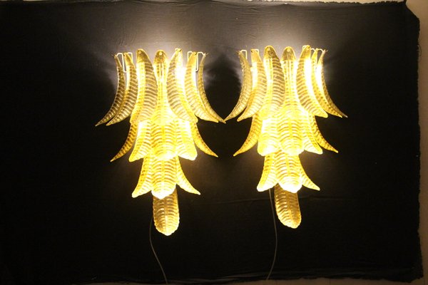 Long Golden Murano Glass Sconces in Palm Tree Shape from Barovier & Toso, Set of 2-YF-929064