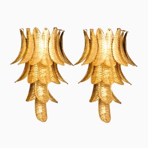 Long Golden Murano Glass Sconces in Palm Tree Shape from Barovier & Toso, Set of 2-YF-929064