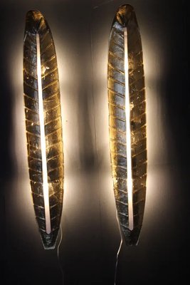 Long Golden Murano Glass Sconces Leaf Shape Wall Lights in the style of Barovier, Set of 2-YF-1706511