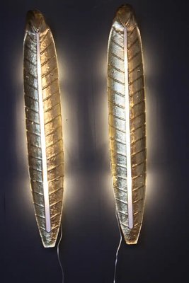 Long Golden Murano Glass Sconces Leaf Shape Wall Lights in the style of Barovier, Set of 2-YF-1706511