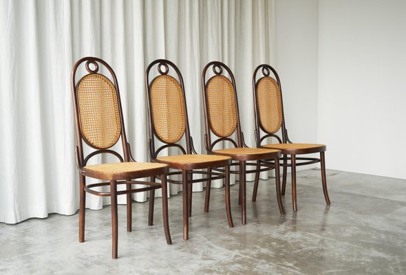 Long John Highback Bentwood Dining Chairs from Thonet, 1940s, Set of 4-FEW-2024233