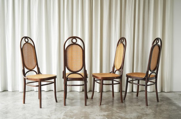 Long John Highback Bentwood Dining Chairs from Thonet, 1940s, Set of 4-FEW-2024233