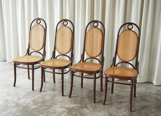 Long John Highback Bentwood Dining Chairs from Thonet, 1940s, Set of 4-FEW-2024233