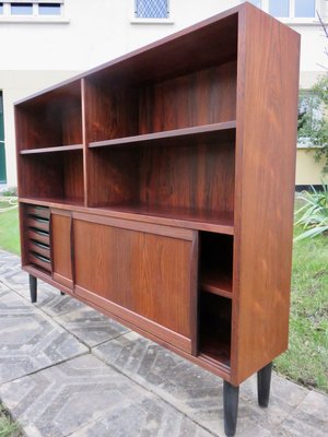 Long & Low Bookcase in Rosewood with Sliding Doors & Drawers from Sibast, 1960s-AC-811785