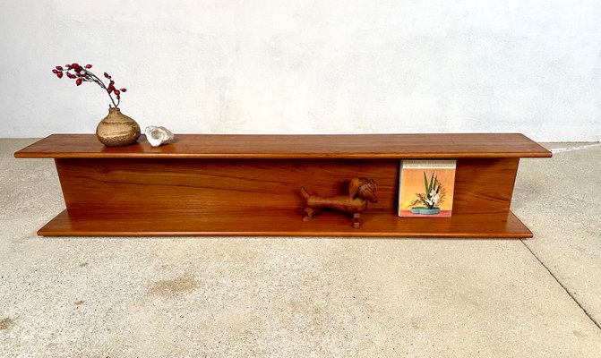 Long Minimalist Teakwood Wall Shelf, Germany, 1960s-JP-1765046