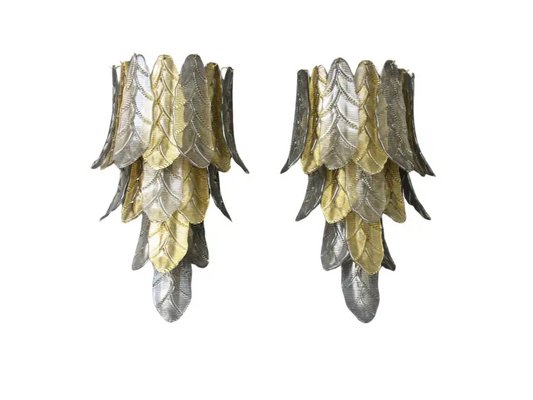 Long Textured Golden and Smoked Murano Glass Sconces in Palm Tree Shape from Barovier & Toso., 1990s-YF-1720574