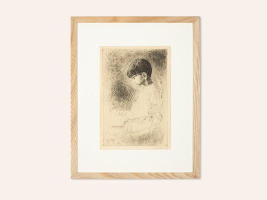 Louis Bastin, Study of a Boy, Etching on Paper, Framed-GPP-1126540