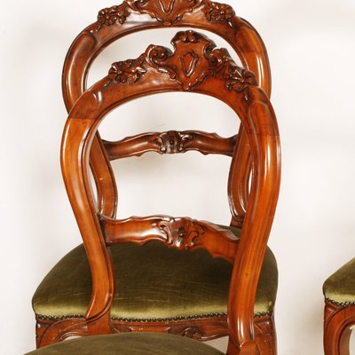 Louis Philippe Style Carved Blond Walnut Dining Chairs, 1940s, Set of 6-NJV-575136