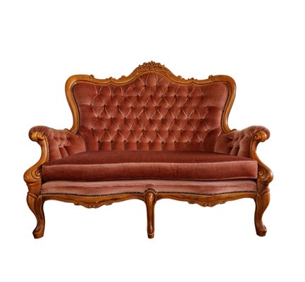 Louis Philippe Style Two-Seater Sofa in Velvet-ITF-2021963