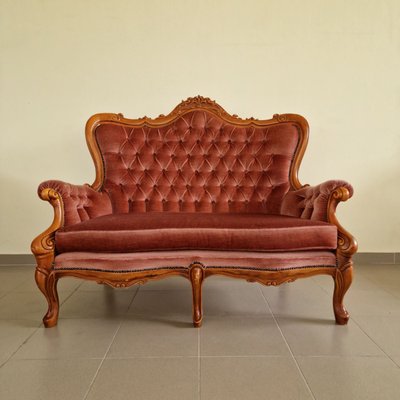 Louis Philippe Style Two-Seater Sofa in Velvet-ITF-2021963