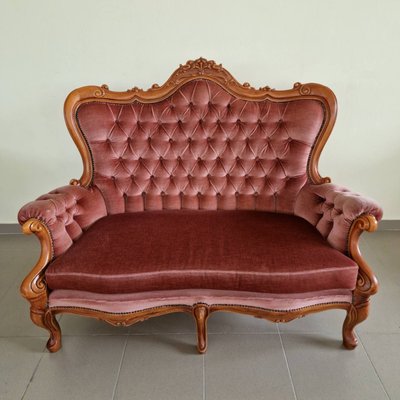 Louis Philippe Style Two-Seater Sofa in Velvet-ITF-2021963