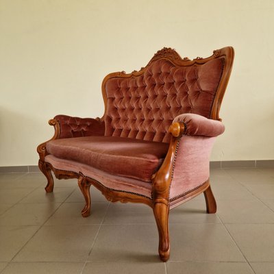 Louis Philippe Style Two-Seater Sofa in Velvet-ITF-2021963