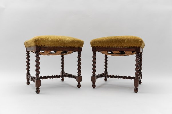 Louis XIII French Barley Wood Stools, 1870s, Set of 2-KQB-1762372