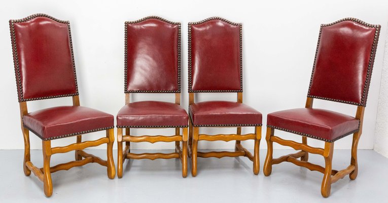 Louis XIII French Oak Dining Chairs by Os De Mouton, 1960, Set of 4-RIU-1420997