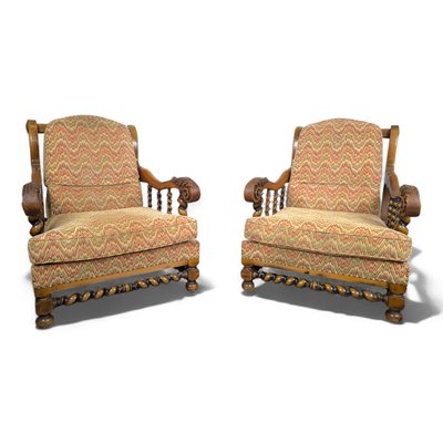 Louis XIII Style Armchairs, Set of 2-HLV-2033136