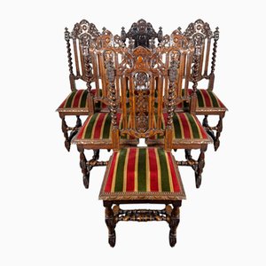 Louis XIII Style Oak Chairs, Set of 6-HLV-2033130