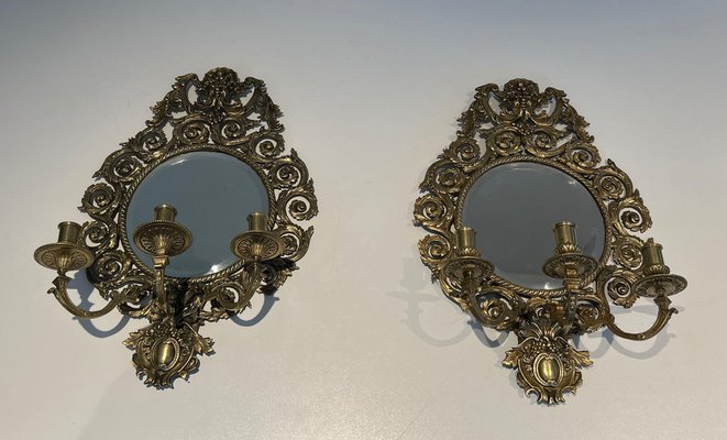 Louis XIV Wall Lights in Bronze and Mirror, Set of 2-BA-1545459