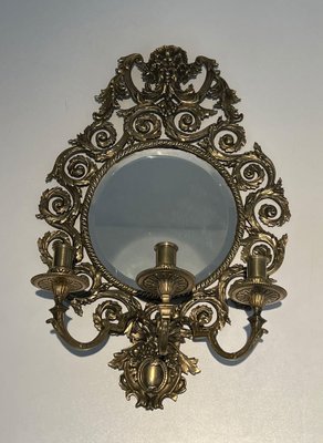 Louis XIV Wall Lights in Bronze and Mirror, Set of 2-BA-1545459