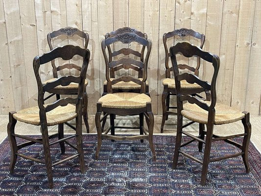 Louis XV Ash Chairs in Straw, 1950s, Set of 6-QYF-1792532