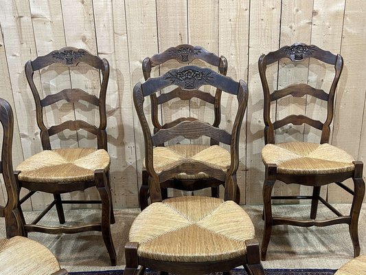 Louis XV Ash Chairs in Straw, 1950s, Set of 6-QYF-1792532