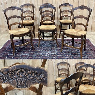 Louis XV Ash Chairs in Straw, 1950s, Set of 6-QYF-1792532