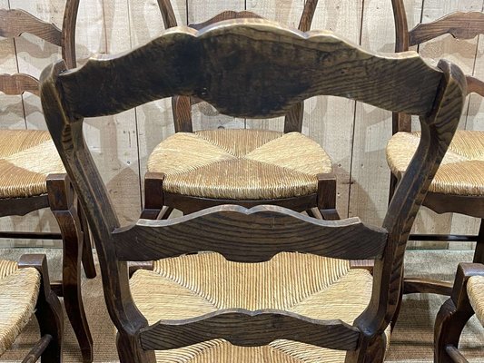 Louis XV Ash Chairs in Straw, 1950s, Set of 6-QYF-1792532