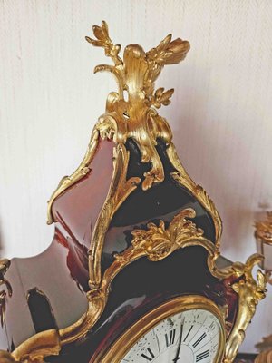 Louis XV Clock in Tortoiseshell Effect Lacquer & Gilt Bronze-AWH-1746956