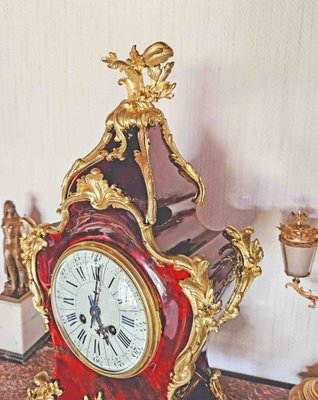 Louis XV Clock in Tortoiseshell Effect Lacquer & Gilt Bronze-AWH-1746956