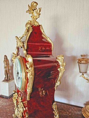 Louis XV Clock in Tortoiseshell Effect Lacquer & Gilt Bronze-AWH-1746956