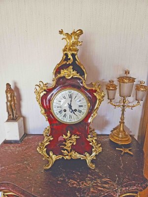 Louis XV Clock in Tortoiseshell Effect Lacquer & Gilt Bronze-AWH-1746956