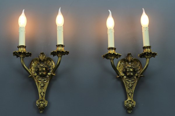 Louis XV French Bronze Cherubs Wall Sconces, 1930s, Set of 2-KEG-1395399