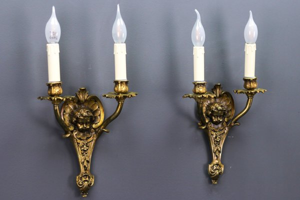 Louis XV French Bronze Cherubs Wall Sconces, 1930s, Set of 2-KEG-1395399