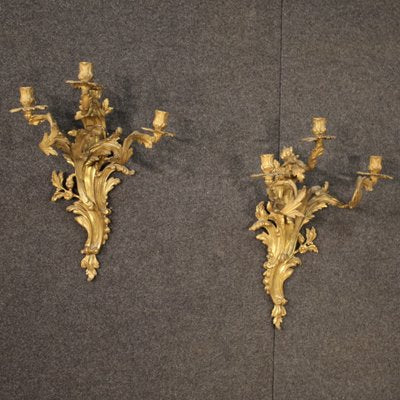 Louis XV French Wall Lights in Gilded Bronze, 1950s, Set of 2-RP-2017509